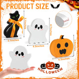 Wooden Halloween Tiered Tray Decor Set – Pumpkin, Ghost & Black Cat Signs (3 Pieces)