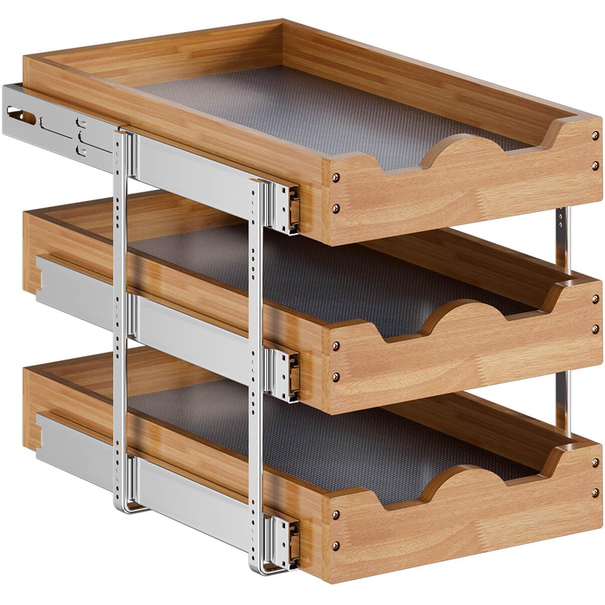3-Tier Wooden Pull-Out Cabinet Drawer – Vertical Slide-Out Storage System for Kitchen, Pantry & Bathroom