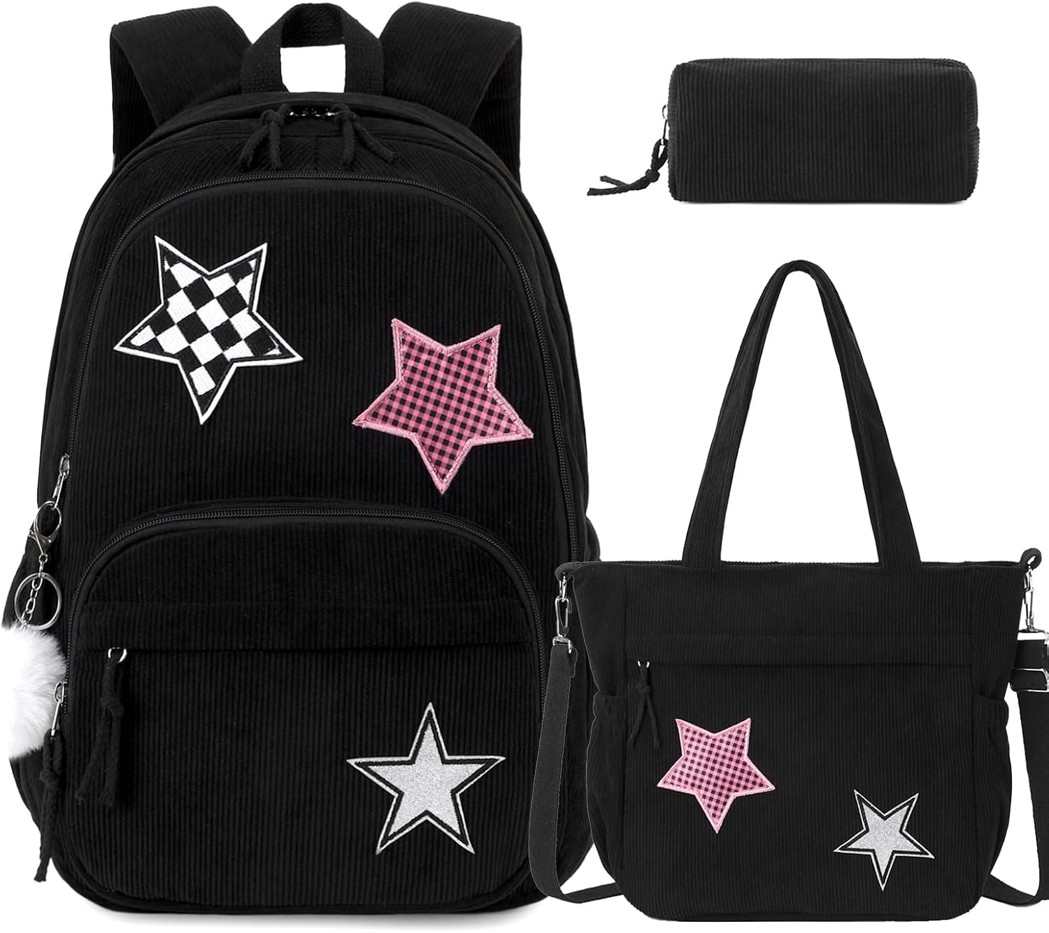 Black Star Corduroy 3-Piece School Backpack Set