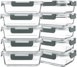 Glass Meal Prep Containers with Lids – 10-Pack 30 oz Borosilicate Food Storage Set (Gray Lids)