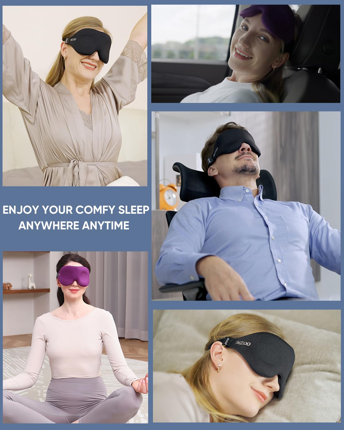 3D Contoured Sleep Mask for Travel – 100% Light Blocking Eye Mask for Side Sleepers with Memory Foam & Adjustable Strap