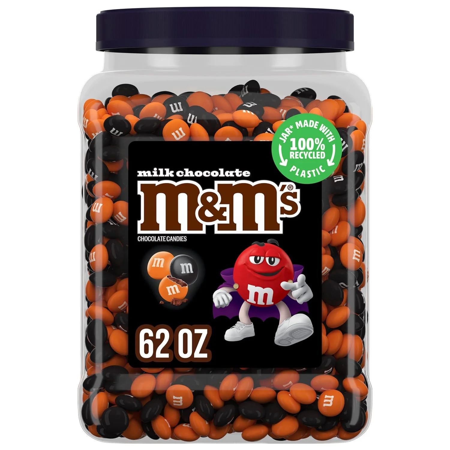 M&M’s Milk Chocolate Halloween Candy Jar – 62oz Bulk Resealable Container with Orange & Black Candies 🍫🧡🎃