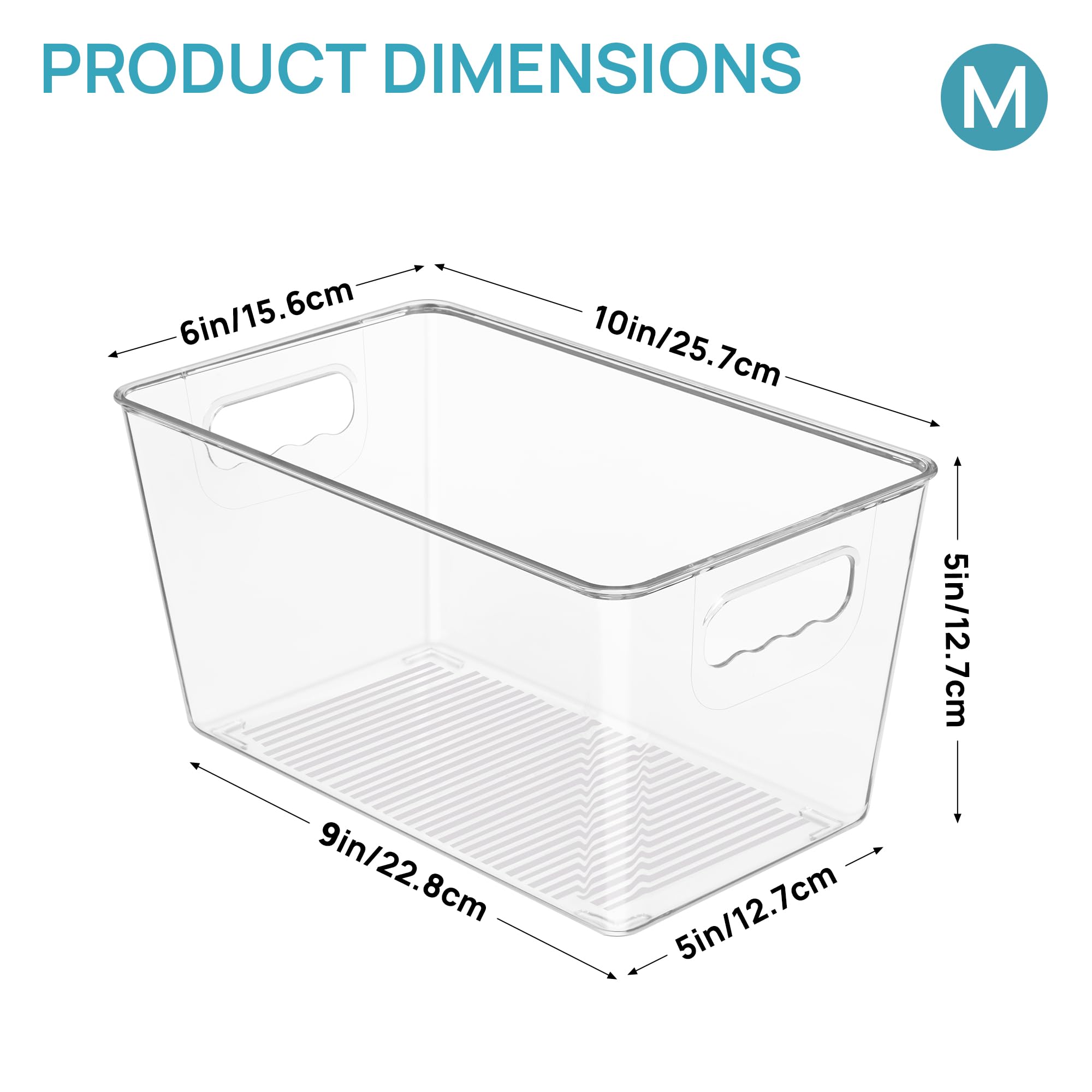 6-Pack Clear Refrigerator & Pantry Storage Bins with Handles – Medium Stackable Kitchen Organizer Containers