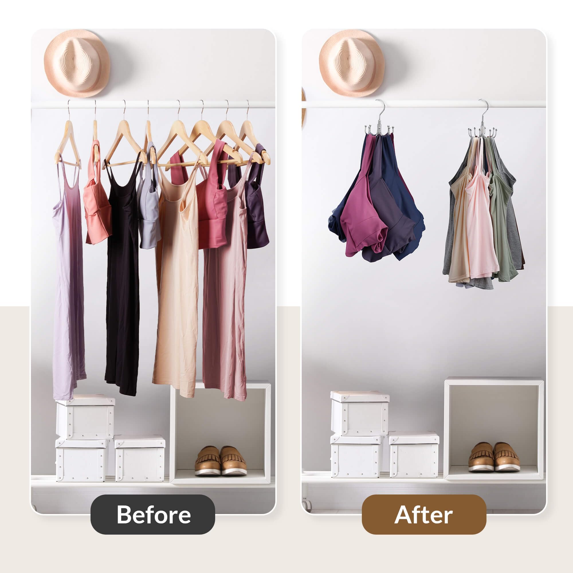 24-Capacity Tank Top & Bra Organizer Hanger – Rotating Metal Closet Hanger (Silver)