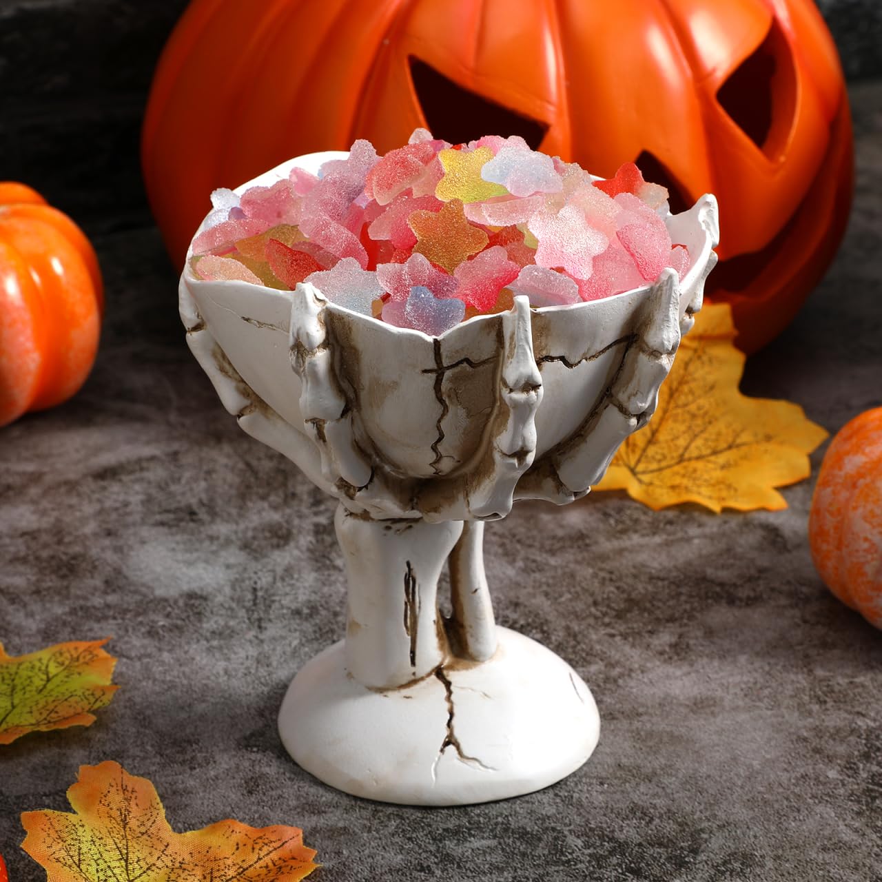 Skeleton Hand Halloween Candy Bowl – Skull Treat & Snack Holder Decoration (White)