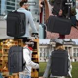 GIEURY 50L Expandable Carry On Travel Backpack with TSA 180° Opening and Shoe Compartment – Black