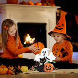 Rustic Wooden Halloween Decor Set – White Ghost, Black Cat & Plaid Pumpkin Tabletop Signs (3-Pack)