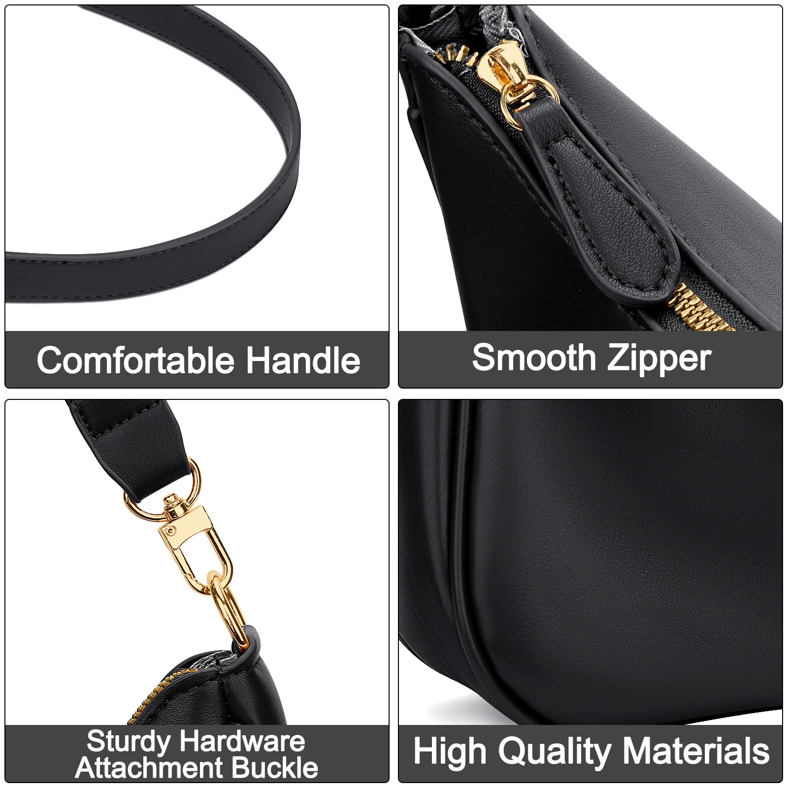 KKXIU Retro Shoulder Bag for Women – Versatile PU Leather Hobo, Clutch & Crossbody Handbag with Removable Straps (Black)
