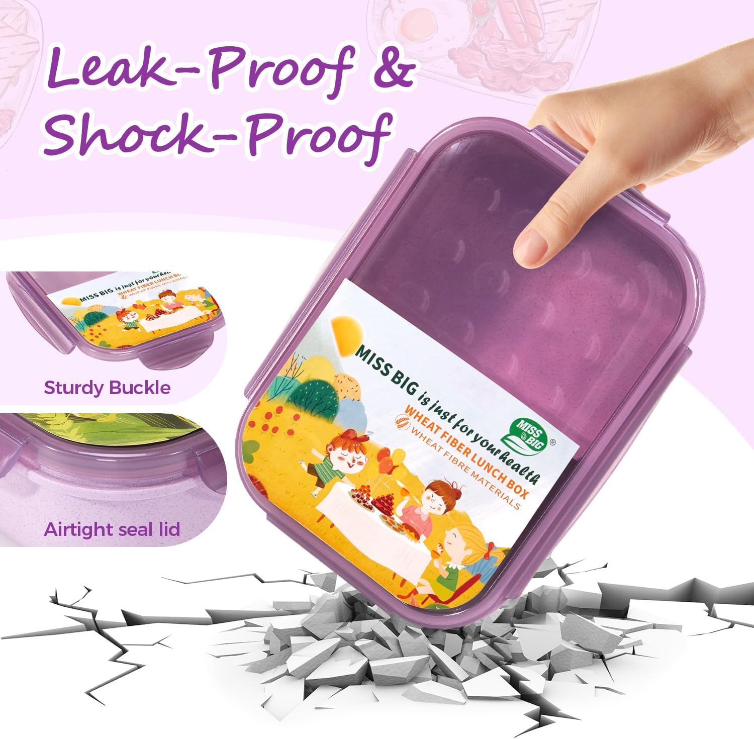Purple 1150 ml 3-Compartment Bento Lunch Box