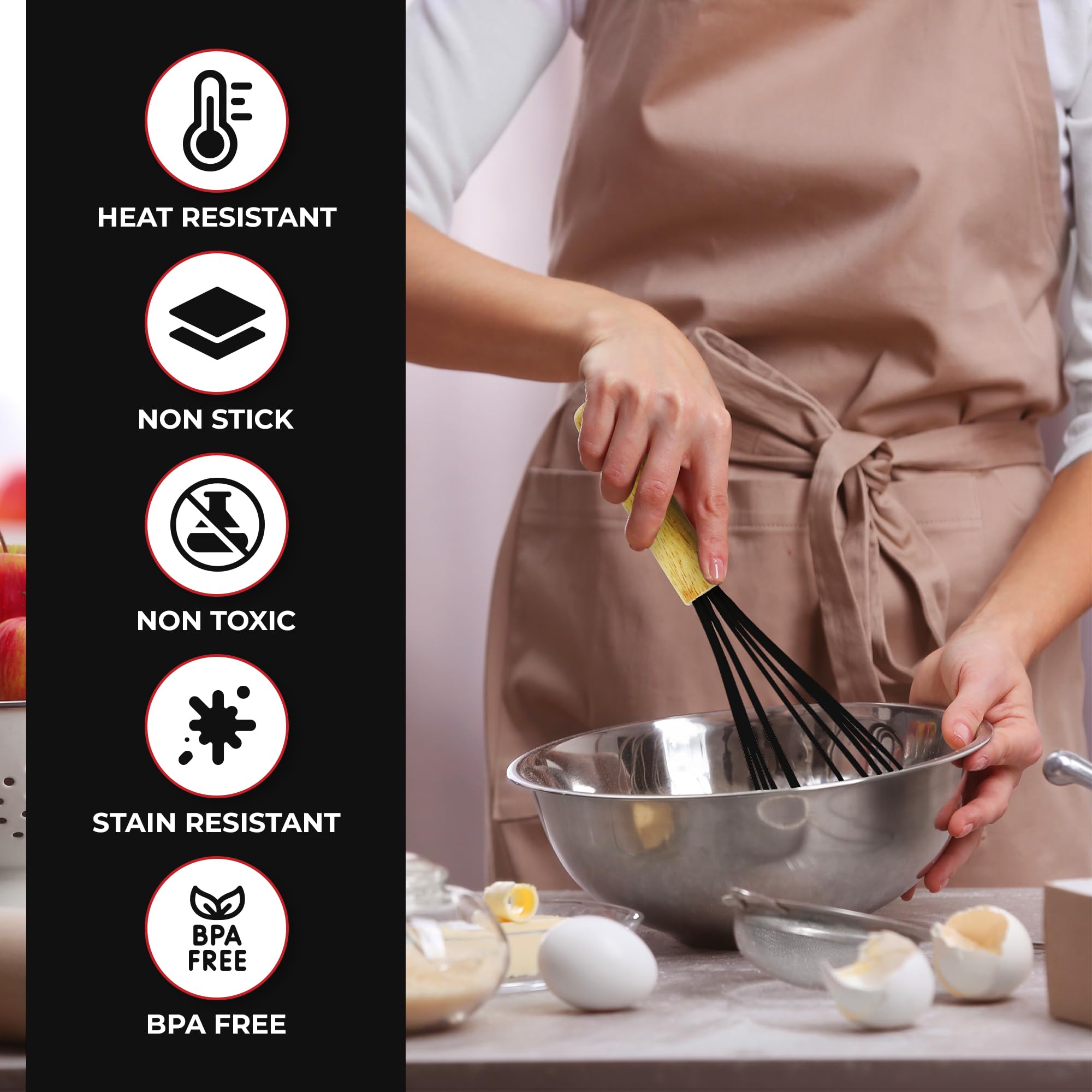 50-Piece Silicone, Stainless Steel & Wood Kitchen Utensil Set – Heat Resistant, Non-Stick Safe (Black)