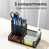 Deli Mesh Desk Organizer 3-Compartment Metal Office Supplies Holder with Non-Slip Base Desktop Storage Caddy – Black