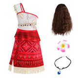 Girls Ocean Adventure Princess Costume with Red Wig – Halloween Cosplay Dress with Necklace & Flower Clip