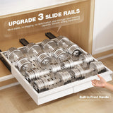 Expandable Pull-Out Cabinet Organizer with Handle – Adjustable Width & Depth, 3-Rail Slide-Out Shelf (White, 2-Pack)