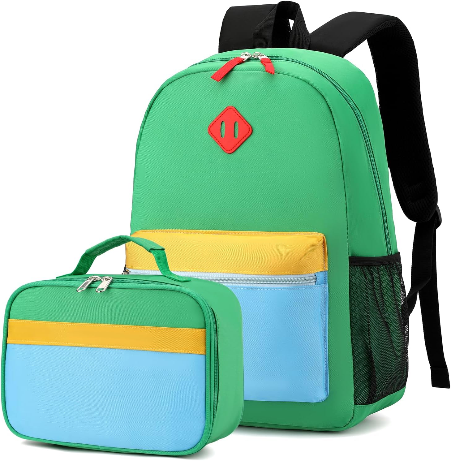 Black Grey Kids Backpack Set with Insulated Lunch Bag