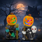 Vintage Halloween Resin Pumpkin Set – Hand-Painted Skeleton & Witch Figurines with Glow Base (Multicolor, 2-Pack)