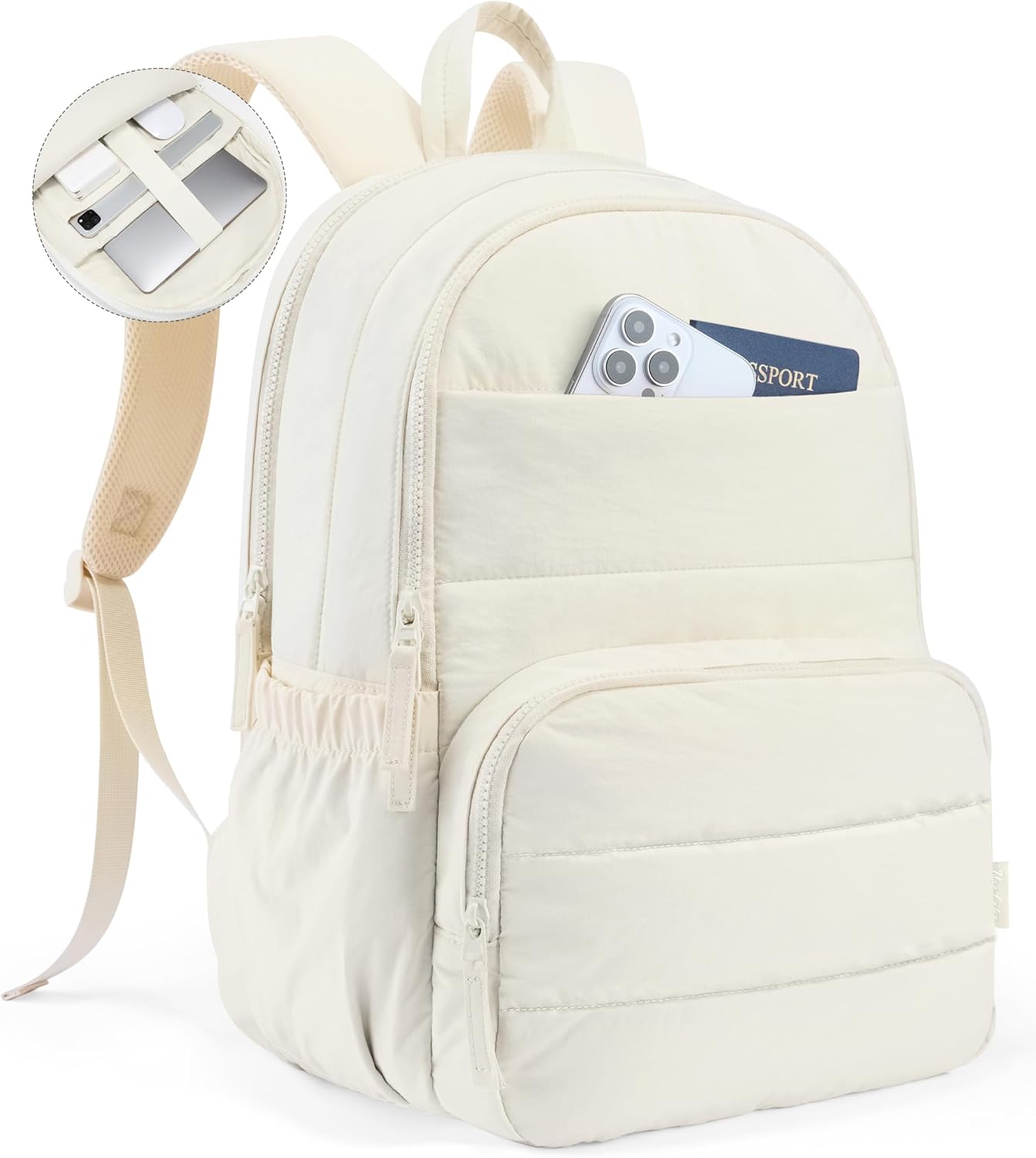 Sage Green Quilted School Backpack with Laptop Sleeve