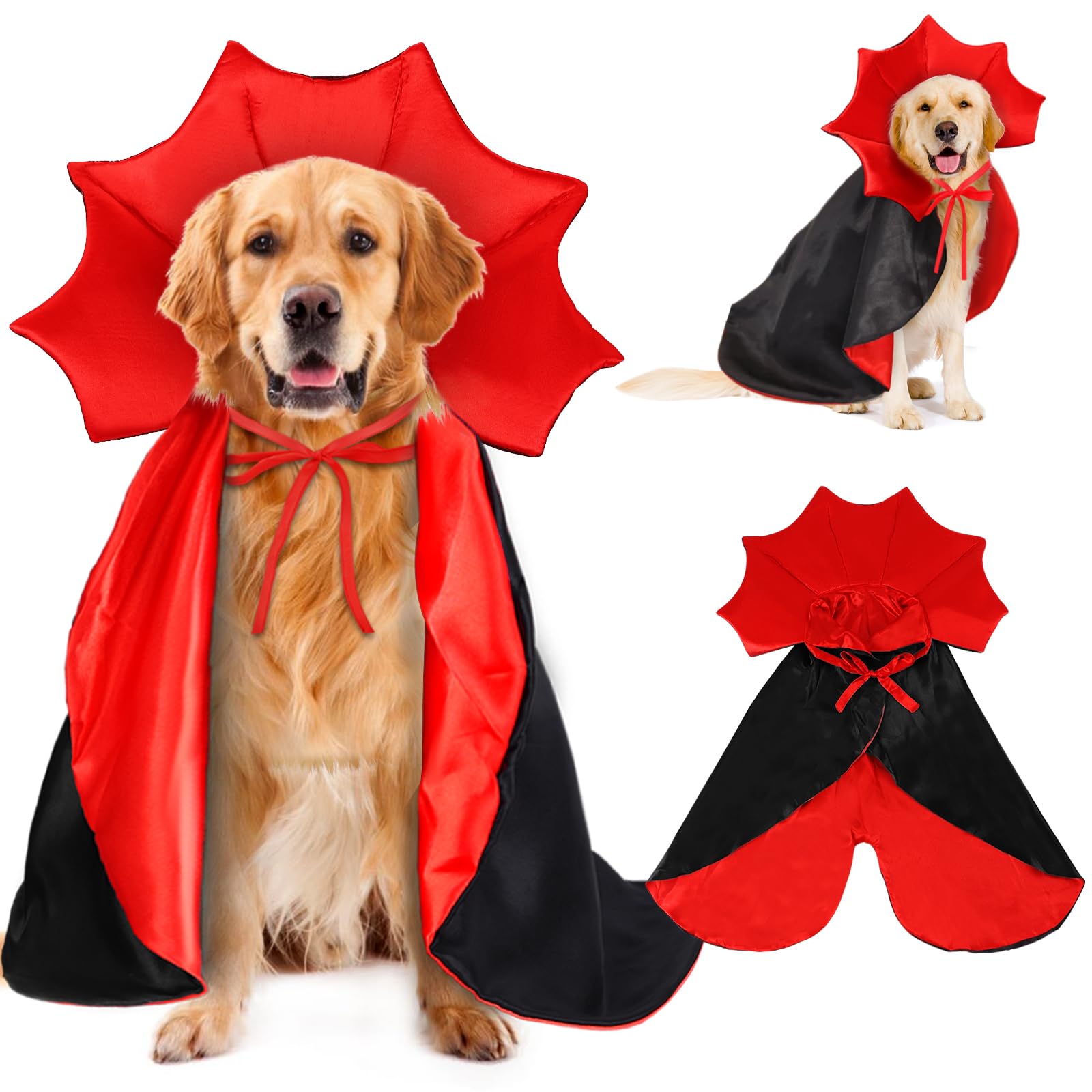 Dog Vampire Cape Costume – Black & Red Halloween Cloak for Medium and Large Dogs