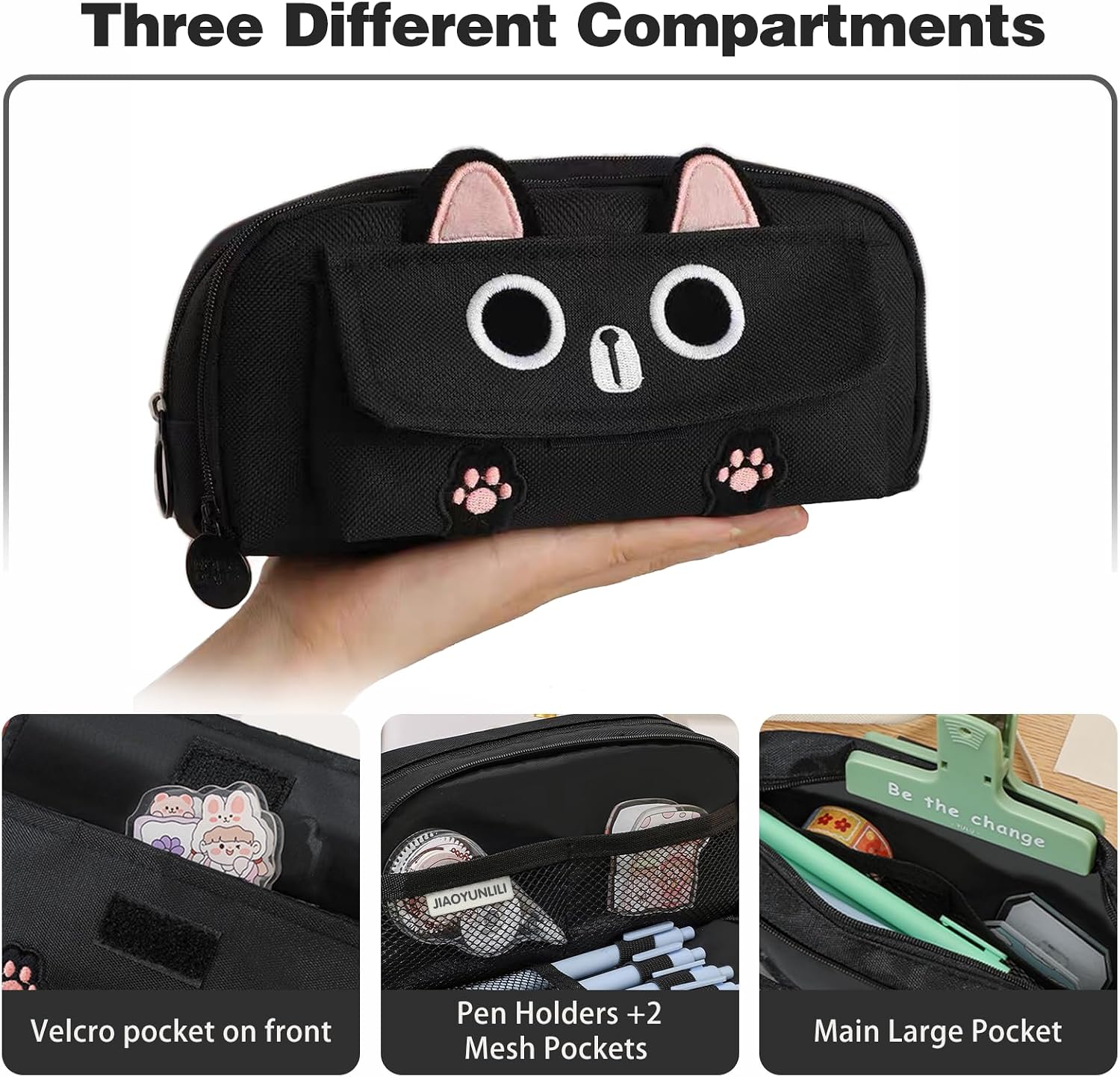 Black 3D Cat Large-Capacity Pencil Case