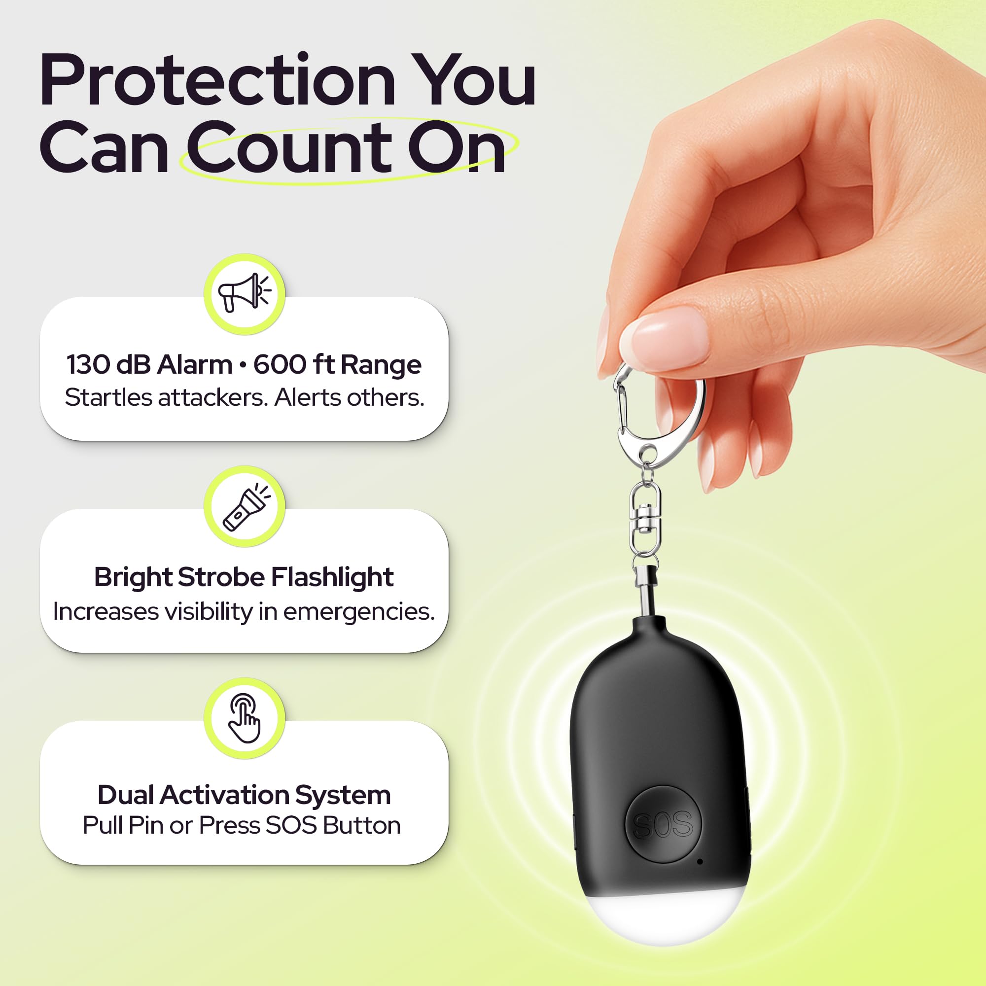 Weten Rechargeable Personal Safety Alarm Keychain – 130dB Siren with LED Light, Dual Panic Trigger (Black & White, 2-Pack)