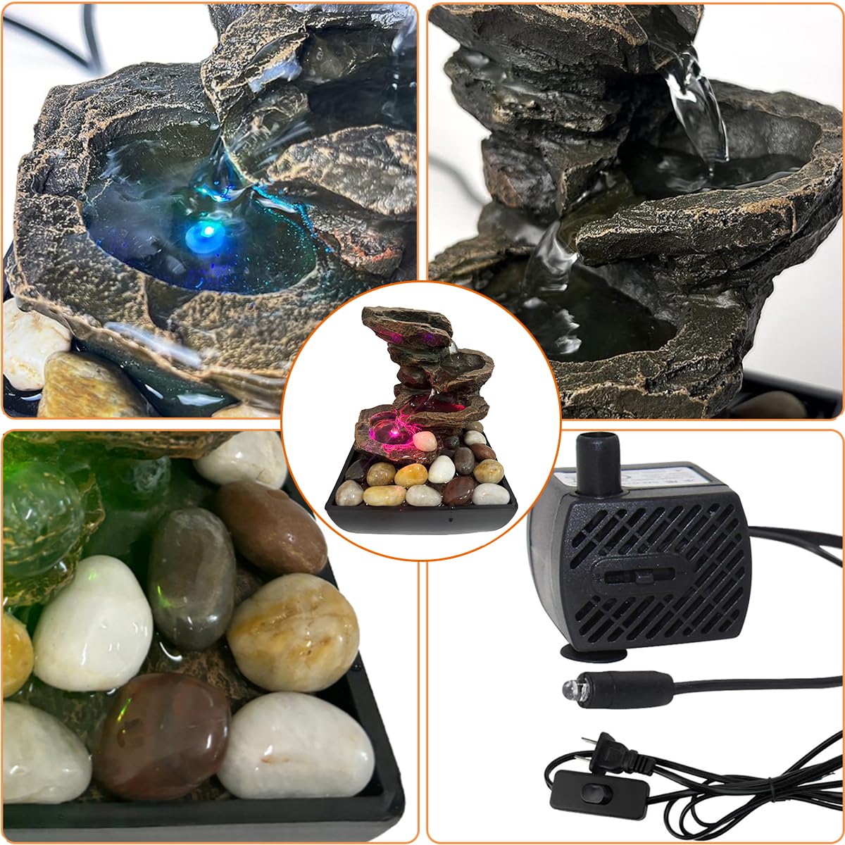Compact Pavilion Tabletop Water Fountain with LED Orb – Indoor Zen Decor with On/Off Switch