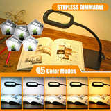 Veemagni 10X Rectangular Magnifying Lamp with LED Light & Flexible Gooseneck Stand, 5 Color Modes Stepless Dimmable Desk Magnifier for Crafts Reading Repair – Black