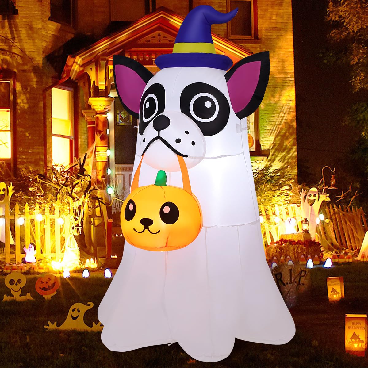 Halloween Inflatable Dog with Pumpkin – 4FT Light-Up Yard Decoration with LED & Fast Inflation