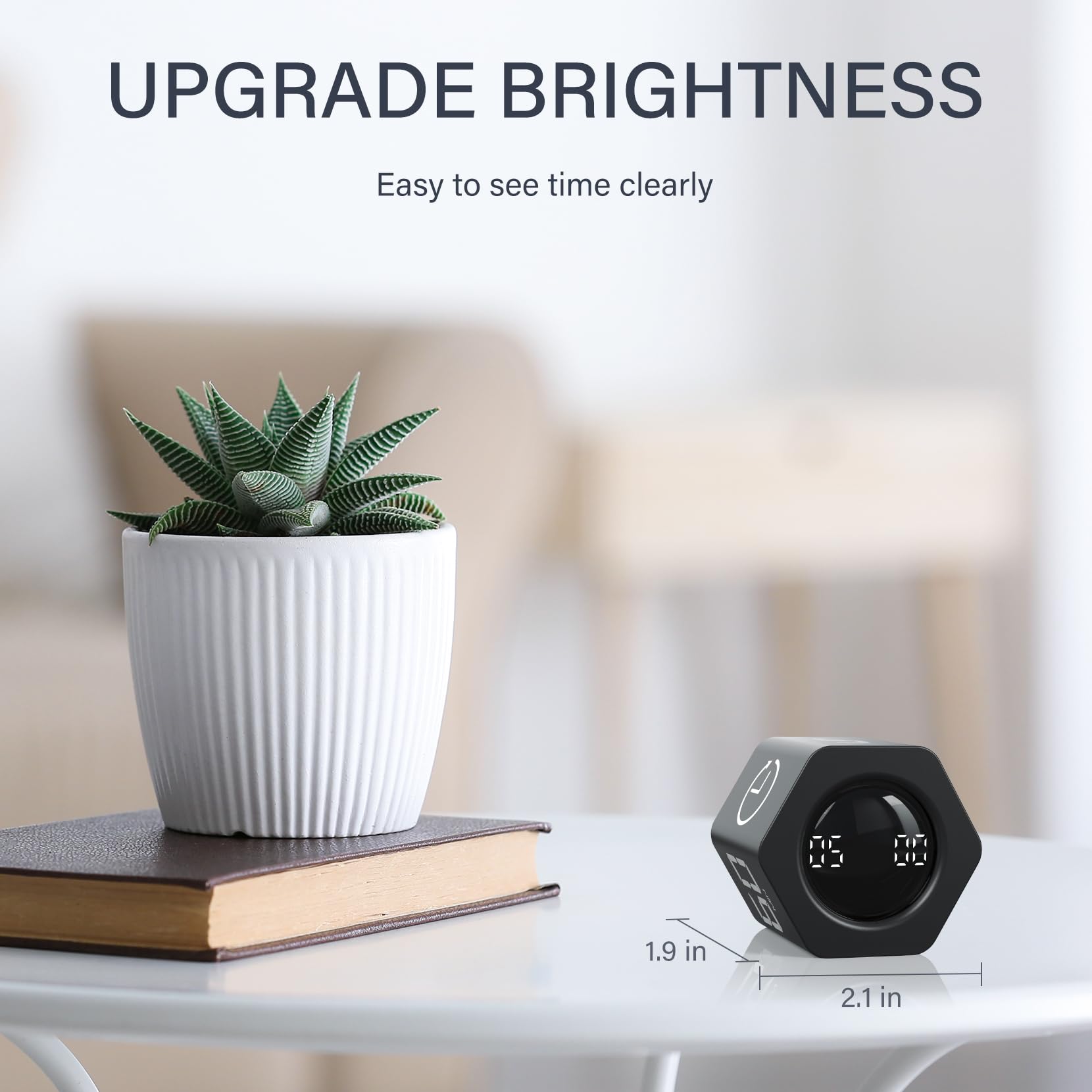Rotating Pomodoro Timer Hexagon with Flip Control, Preset 5/10/25/30/60 Min & Stopwatch, Silent Vibration Desk Timer for Work, Study & Kitchen – Black