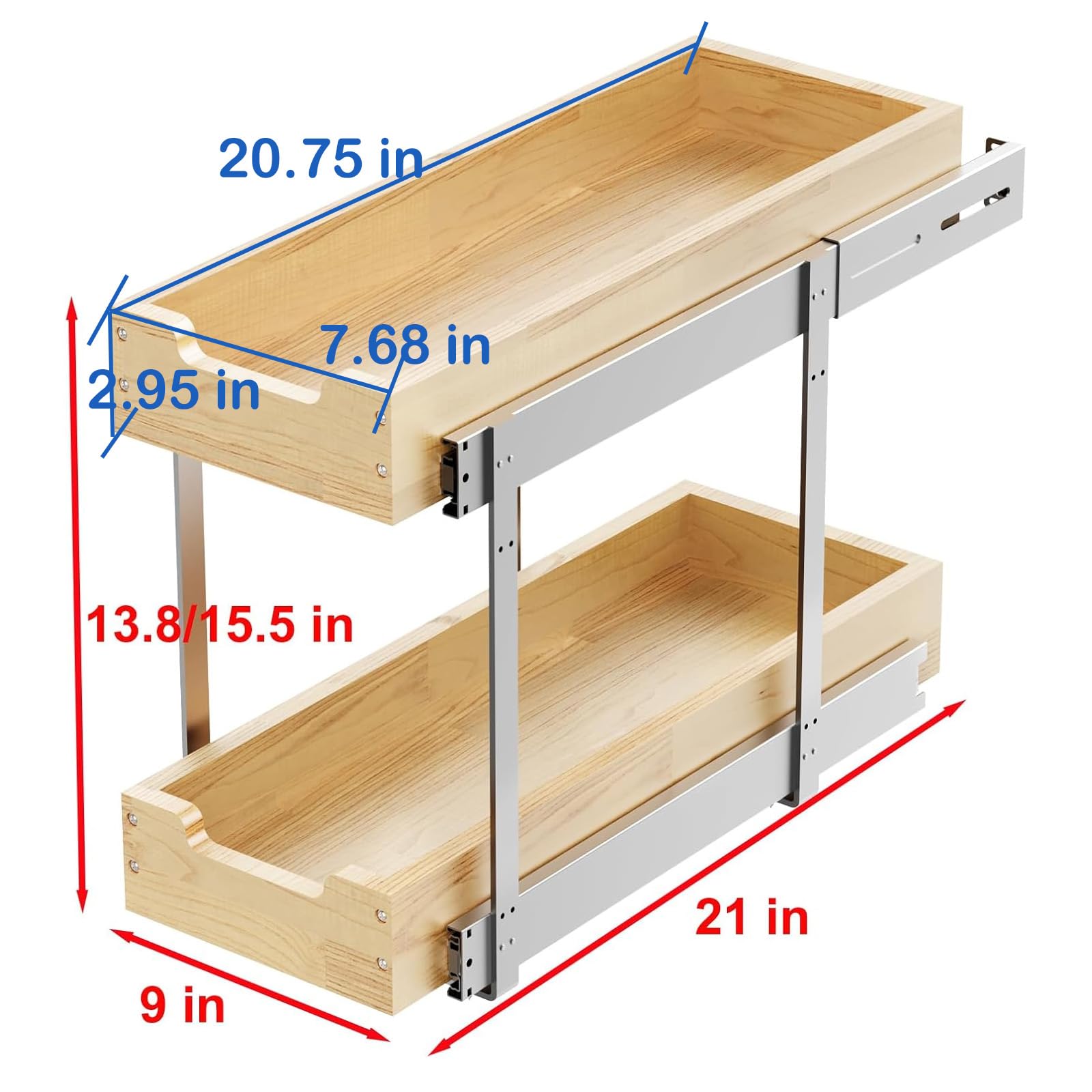 Heavy-Duty Solid Wood Pull-Out Cabinet Organizer – Adjustable 2-Tier Sliding Storage System