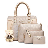 Women’s 4-Piece Fashion Handbag Set – Tote, Shoulder Bag, Crossbody & Wallet Purse Set (B-Gold