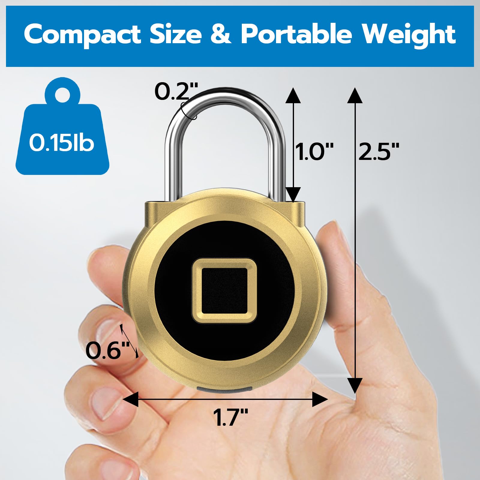 Bluetooth Fingerprint Smart Padlock, USB Rechargeable Biometric Security Lock for Gym Locker, Bags, Cabinets & Travel