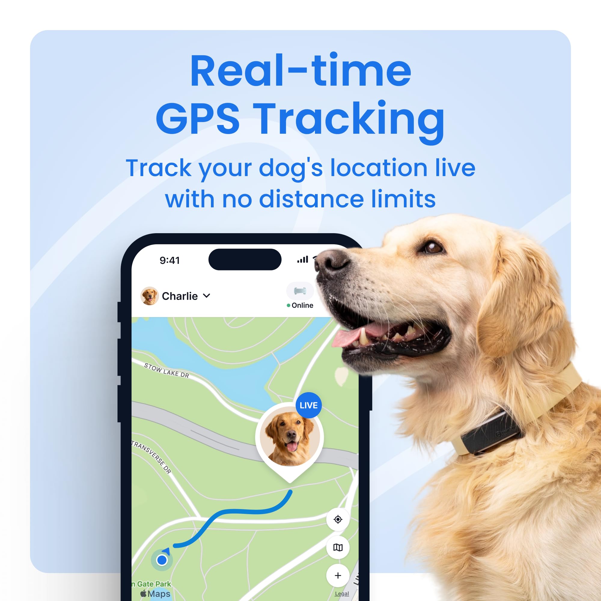 Tractive Real-Time GPS Dog Tracker with Health Monitoring & Escape Alerts – Waterproof Smart Pet Tracking Device (Black)