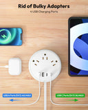 Compact Travel Power Strip with USB-C – 7 Device Charging Station, Ultra Thin Flat Plug & 4ft Wrap Cord for Hotels, Cruise & Home Use