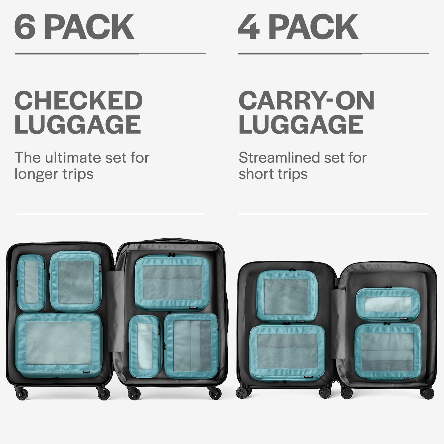 Compression Packing Cubes Set – Travel Luggage Organizer Bags (Teal)