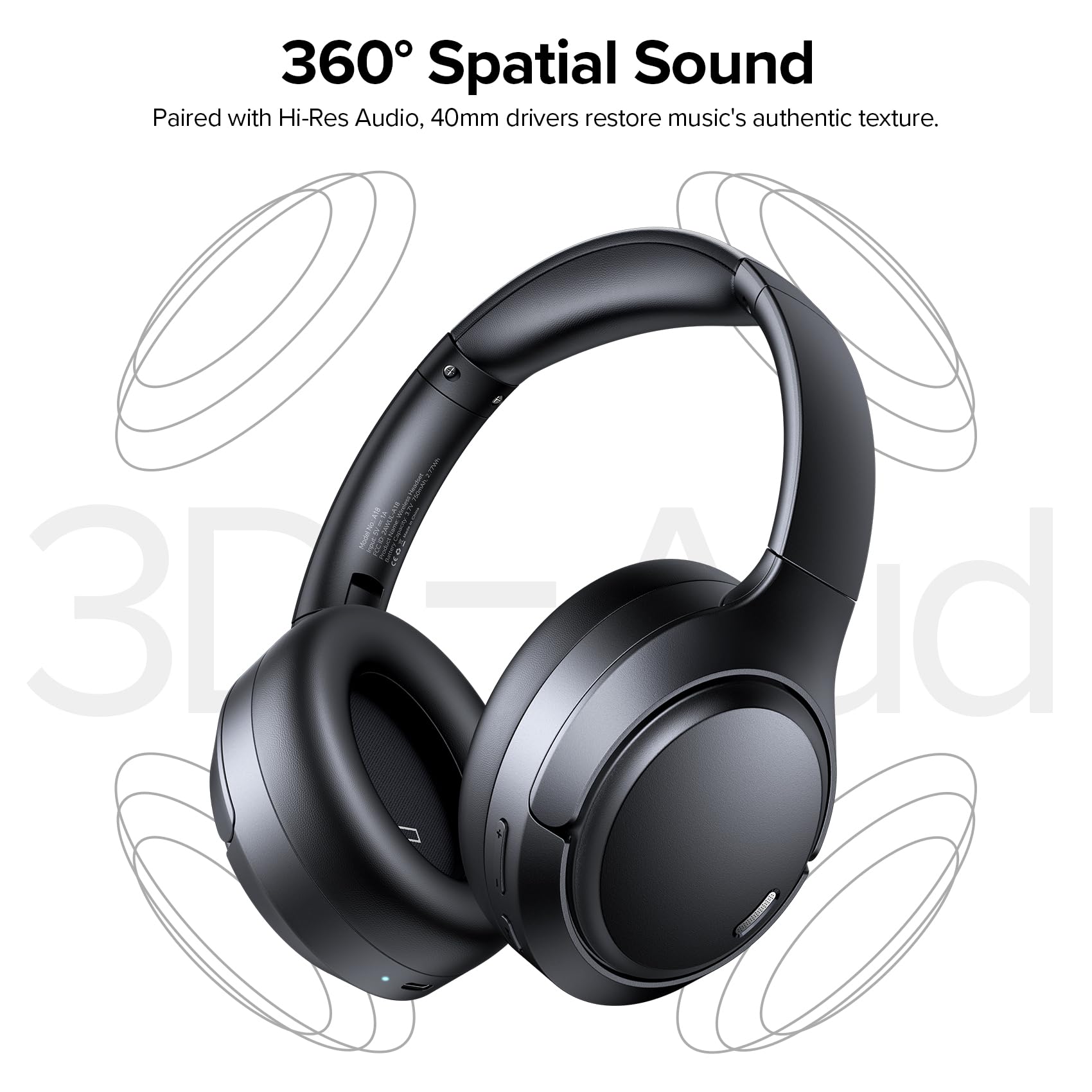 A18 Pro Hybrid Active Noise Cancelling Headphones – Bluetooth 6.0, 120H Playtime, 6-Mic ENC & Hi-Res Audio (Black)