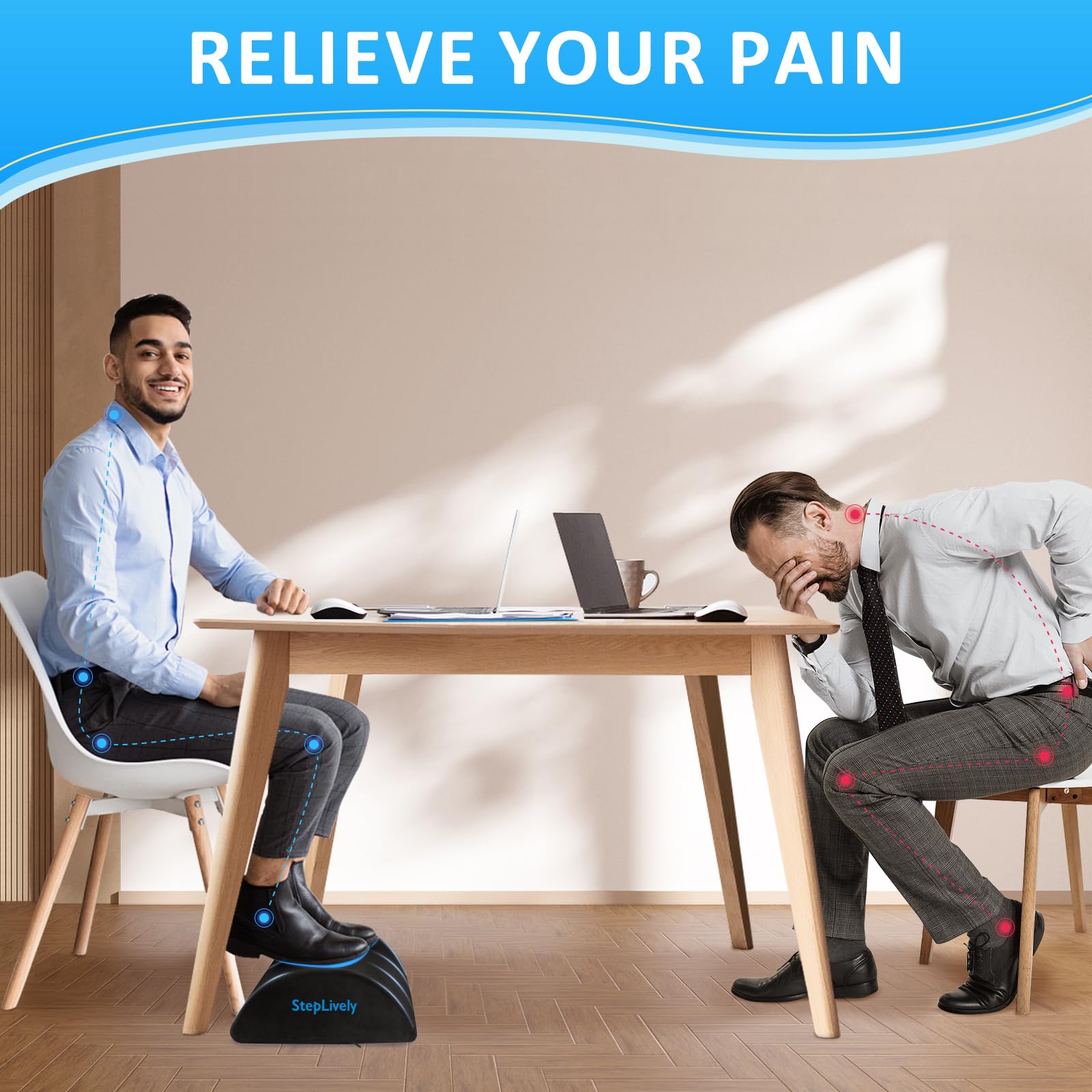 StepLively Ergonomic Under Desk Foot Rest with Adjustable Height Support Foam Cushion & Washable Cover for Office Comfort