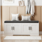 HOMLEKE 2-Tier Shoe Storage Bench with Padded Seat – Modern Entryway Bench with Adjustable Shelves & Doors (White)