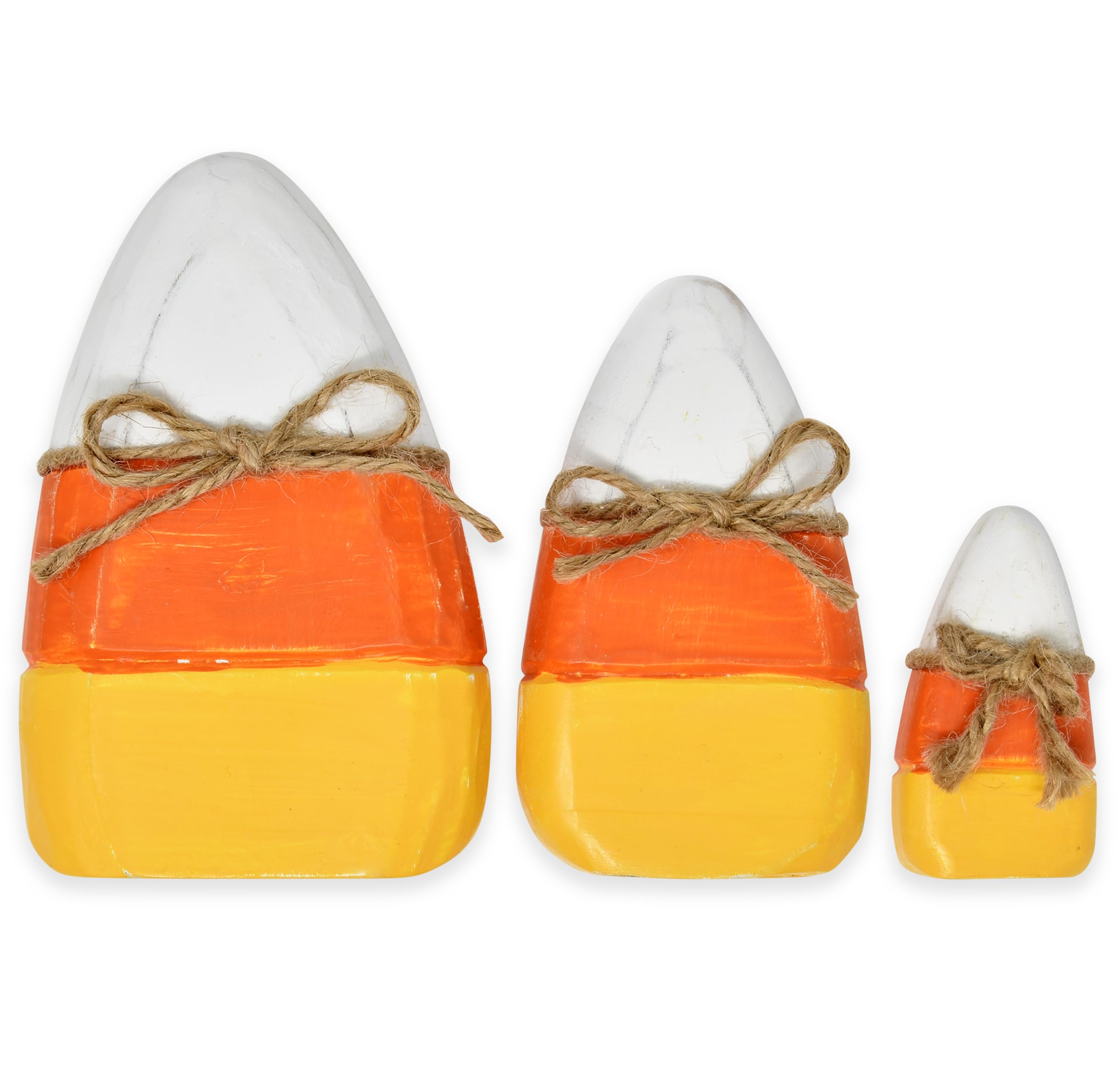 Rustic Wooden Candy Corn Table Decor – Set of 3 Fall & Halloween Centerpieces (Orange, Yellow & White)