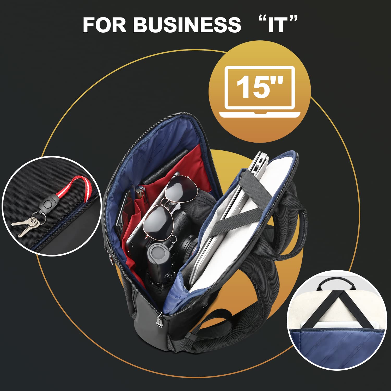 BOPAI Super Slim Anti-Theft Laptop Backpack – Waterproof Business Daypack with Hidden Zippers & Luggage Strap (Fits 15” Laptops, Black)