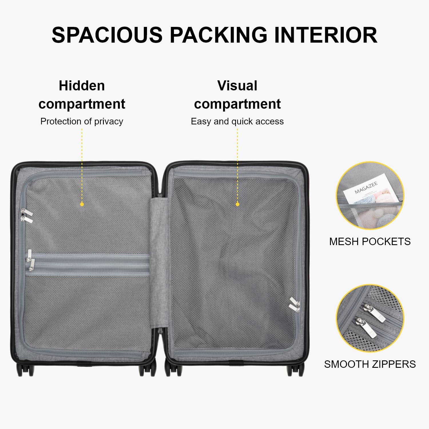 LEVEL8 20” Rolling Carry-On Luggage, Lightweight Polycarbonate Hard Shell Spinner Suitcase with TSA Lock (Grey)