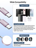 3-in-2 Fast Charging Cable with Dual USB-C & Magnetic Watch Charger – Multi Device Travel Charging Cord Grey