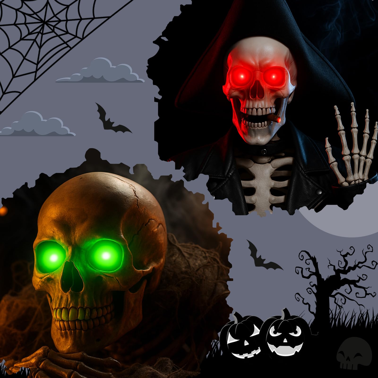 Halloween LED Glowing Eyes – 6 Colors, 23.6" Wire, Battery Powered Lights for Pumpkins, Masks & Spooky Décor