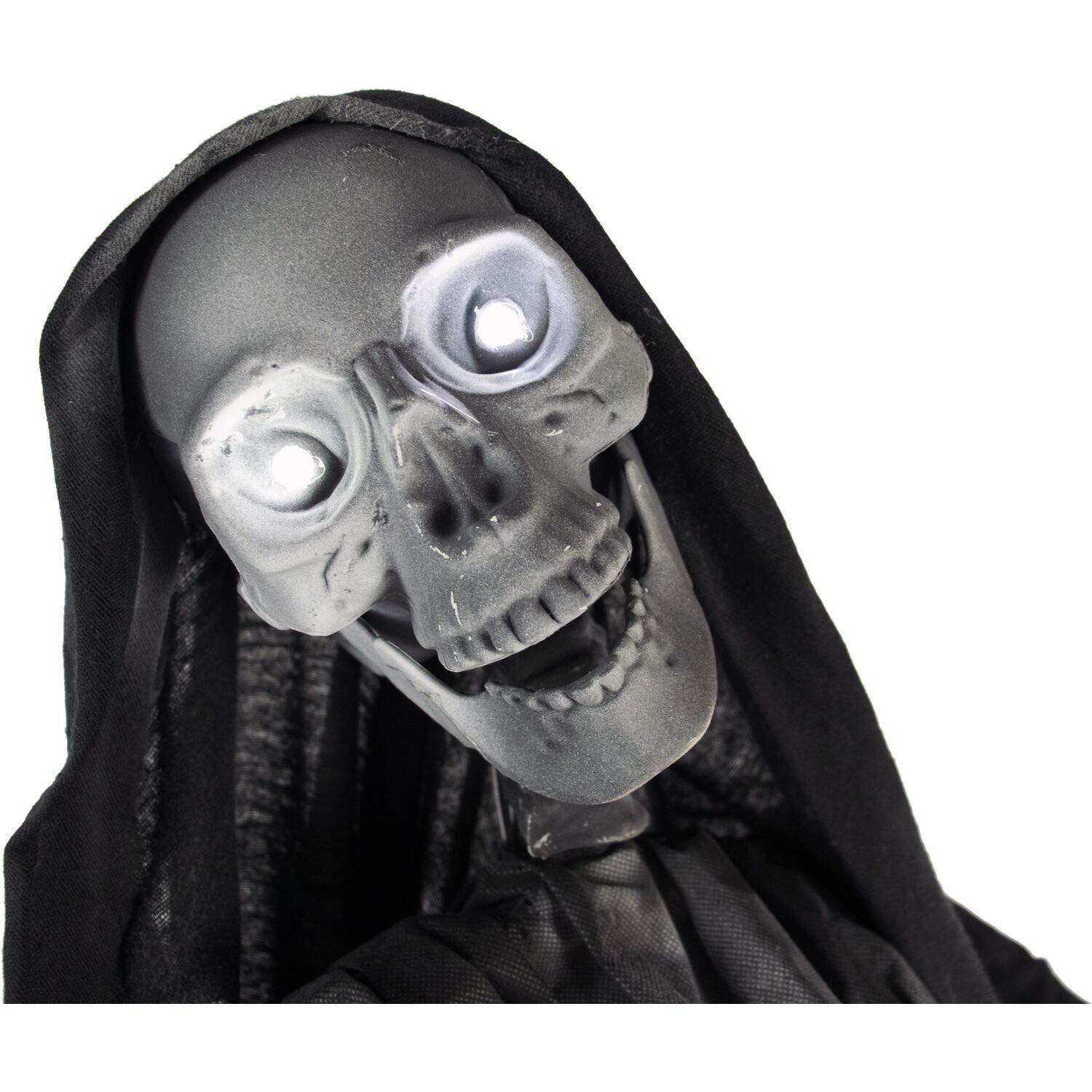 Haunted Hill Farm 63-in. Talking Reaper Halloween Animatronic, Indoor or Outdoor Halloween Decoration with Flashing White Eyes, Poseable and Battery Operated Fright Props for Home or Haunted House