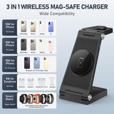 MagSafe 3-in-1 Foldable Wireless Charging Station with 20W Fast Adapter – Magnetic Travel Charging Dock Black
