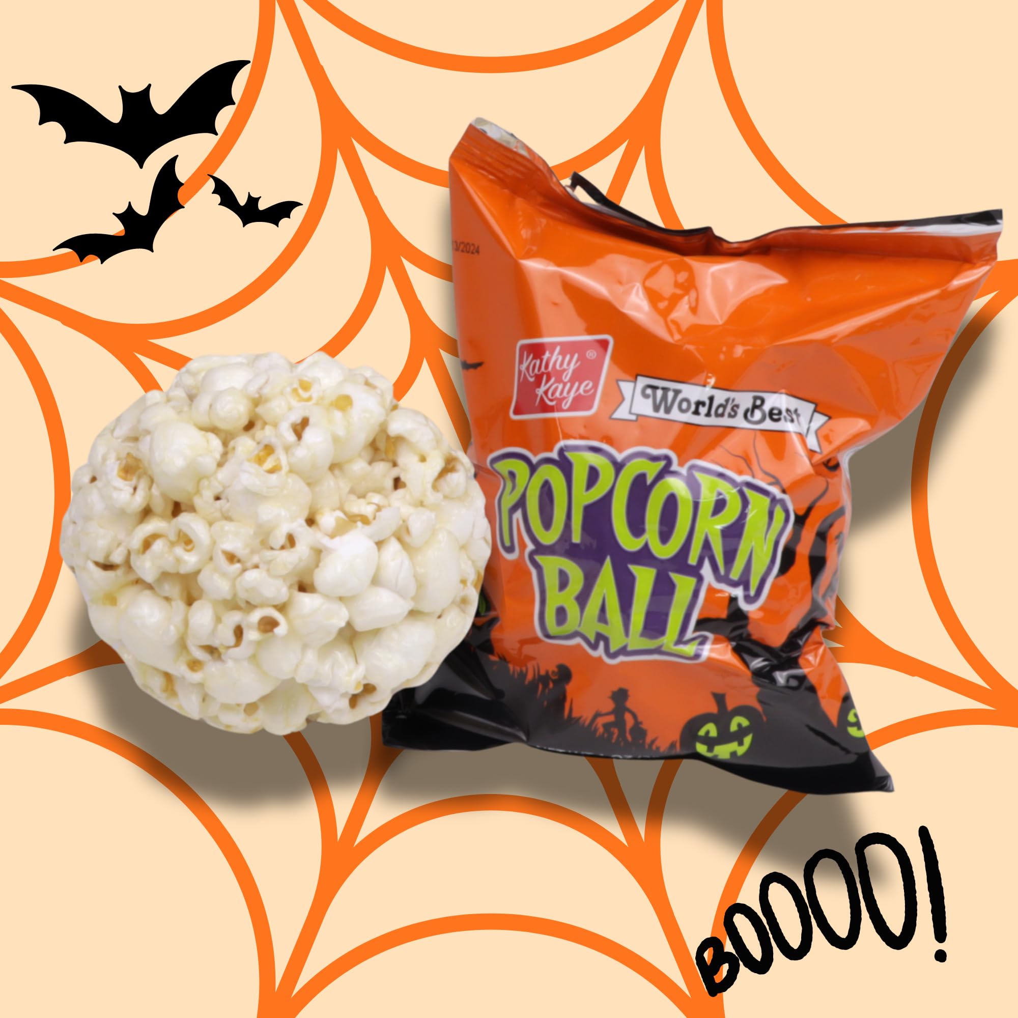 Kathy Kaye Halloween Popcorn Balls – 12 Individually Wrapped 1oz Treats, Gluten-Free & Nut-Free Snack Made in USA 🎃
