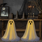 Light-Up Standing Ghost Decorations – 20" White Glowing Halloween Figures with Fabric & LED String Lights (Set of 3)