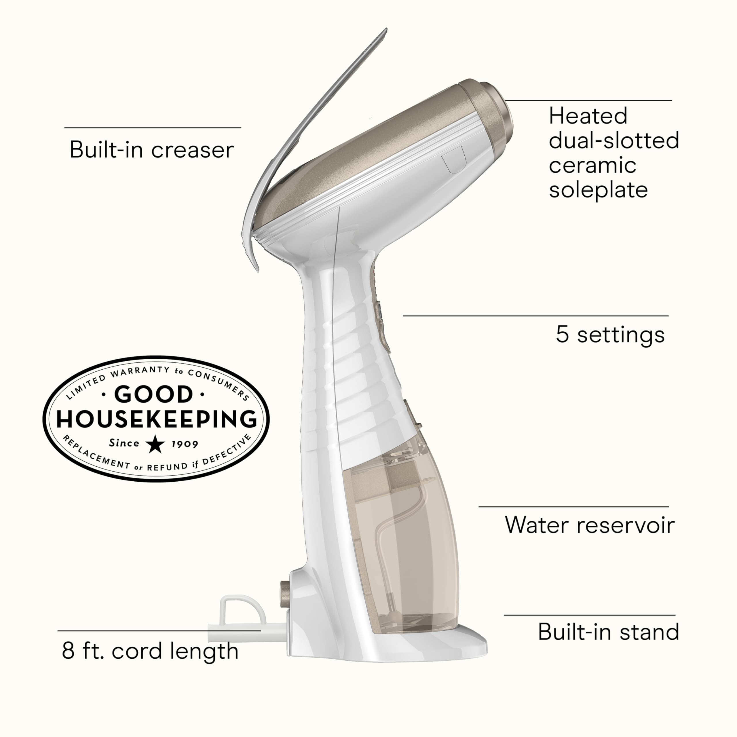 Conair Turbo ExtremeSteam White Professional Handheld Garment Steamer 1875W with Aluminum Plate and Creaser
