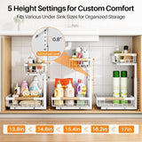 PXRACK Under Sink Organizer 2-Pack – Adjustable Height 2-Tier Pull-Out C-Shape Cabinet Storage for Kitchen & Bathroom
