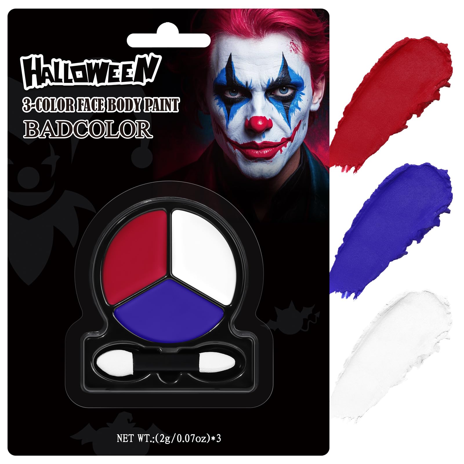 Red White Blue Face Body Paint with Applicator, Face Painting Kit for Halloween Crazy Clown Costume Makeup, US Flag Color 4th of July Independence Day America’s Patriotic Parades & Sports Eye Black
