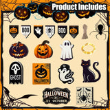 Halloween Tiered Tray Decor Set – 17-Piece Wooden Sign Kit with Warm Lights, Ghosts, Pumpkins & Cats