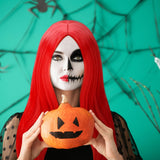 Red Long Wig & False Eyelash Set – Halloween Costume Accessories for Women 💋🎃